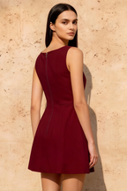 Deborah Burgundy Crepe High Neck Tailored Mini Dress