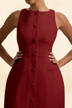 Deborah Burgundy Crepe High Neck Tailored Mini Dress