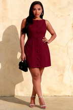 Deborah Burgundy Crepe High Neck Tailored Mini Dress