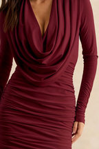 Dawn Burgundy Ruched Long Sleeve Mini Dress
