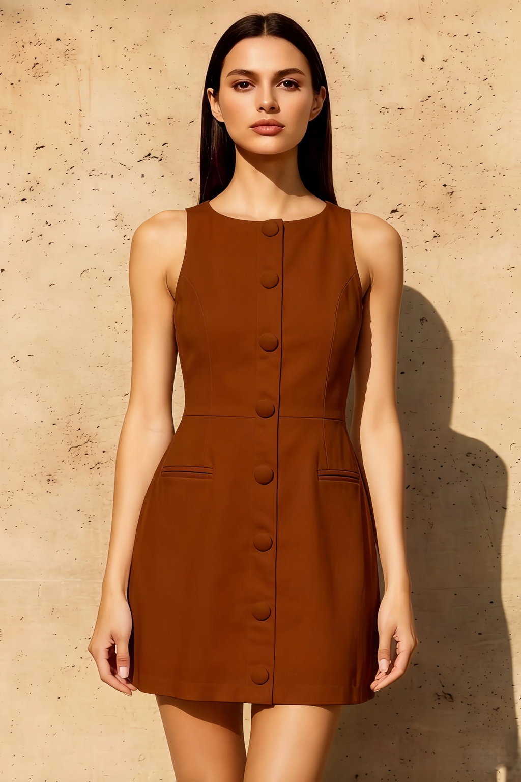 Deborah Chocolate Crepe High Neck Fit Mini Dress | Bridesmaid & Party Dress