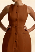 Deborah Chocolate Crepe High Neck Fit Mini Dress | Bridesmaid & Party Dress
