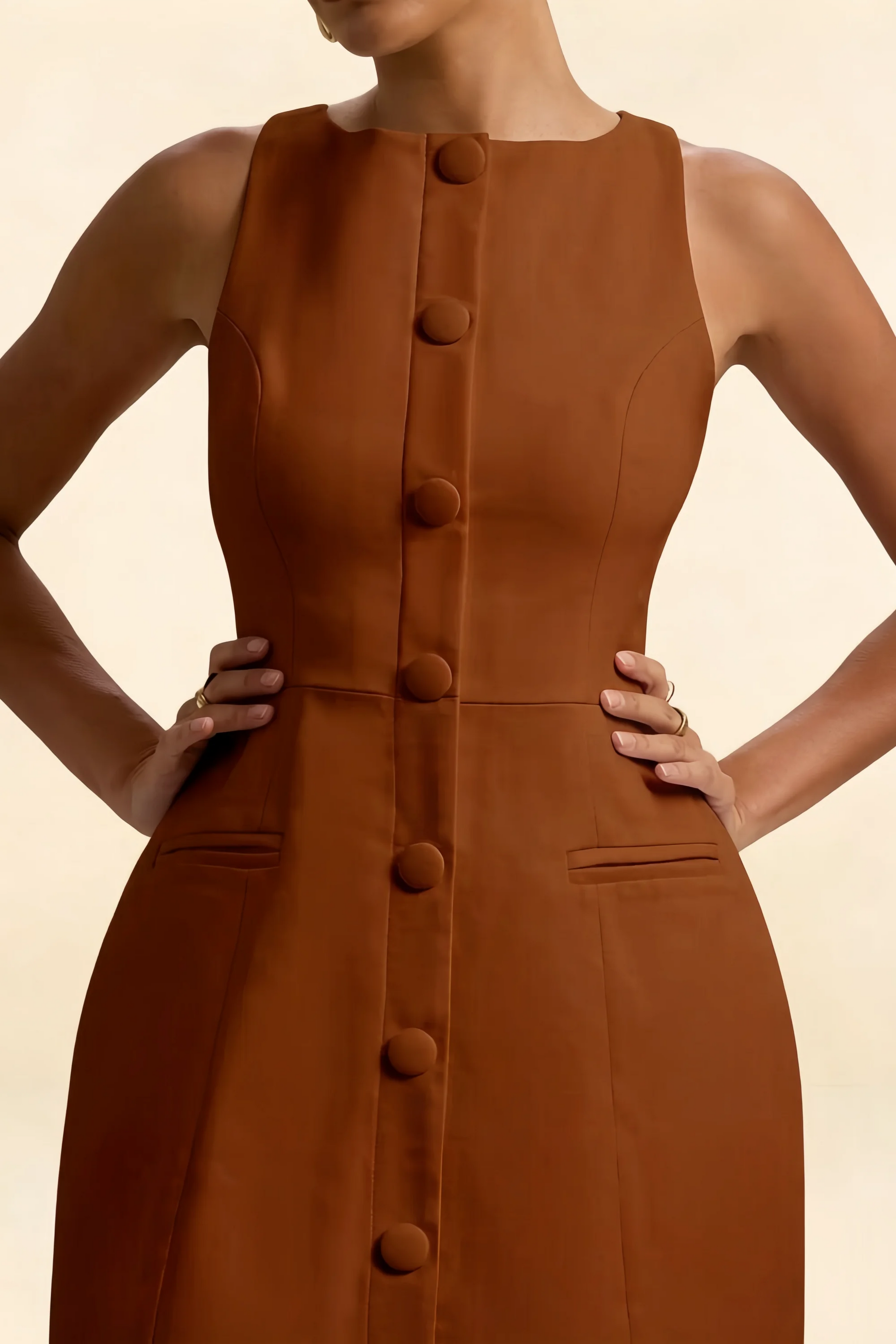 Deborah Chocolate Crepe High Neck Fit Mini Dress | Bridesmaid & Party Dress