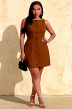 Deborah Chocolate Crepe High Neck Fit Mini Dress | Bridesmaid & Party Dress