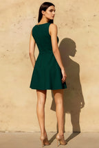 Deborah Emerald Crepe Modest High Neck Mini Dress