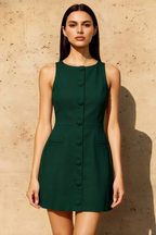 Deborah Emerald Crepe Modest High Neck Mini Dress