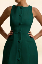 Deborah Emerald Crepe Modest High Neck Mini Dress
