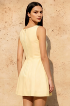 Deborah Lemon Crepe Modest Boat Neck Mini Dress
