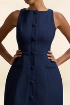 Deborah Navy Crepe Tailored Sleeveless Mini Dress