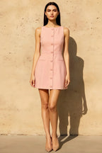 Deborah Pink Crepe High Neck Tailored Mini Dress