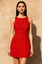 Deborah Red Sleeveless High Neck Mini Dress