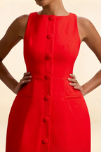 Deborah Red Sleeveless High Neck Mini Dress
