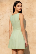 Deborah Sage Green Crepe Fit and Flare Sleeveless Mini Dress