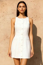 Deborah White Crepe High Neck Sleeveless Mini Dress