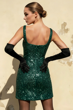 Denise Emerald Sequin Bodycon Square Neck Mini Dress