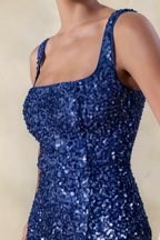 Denise Navy Sequin Bodycon Square Neck Mini Dress