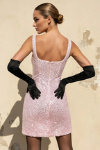Denise Pink Sequin Bodycon Square Neck Mini Dress