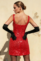 Denise Red Sequin Bodycon Square Neck Mini Dress