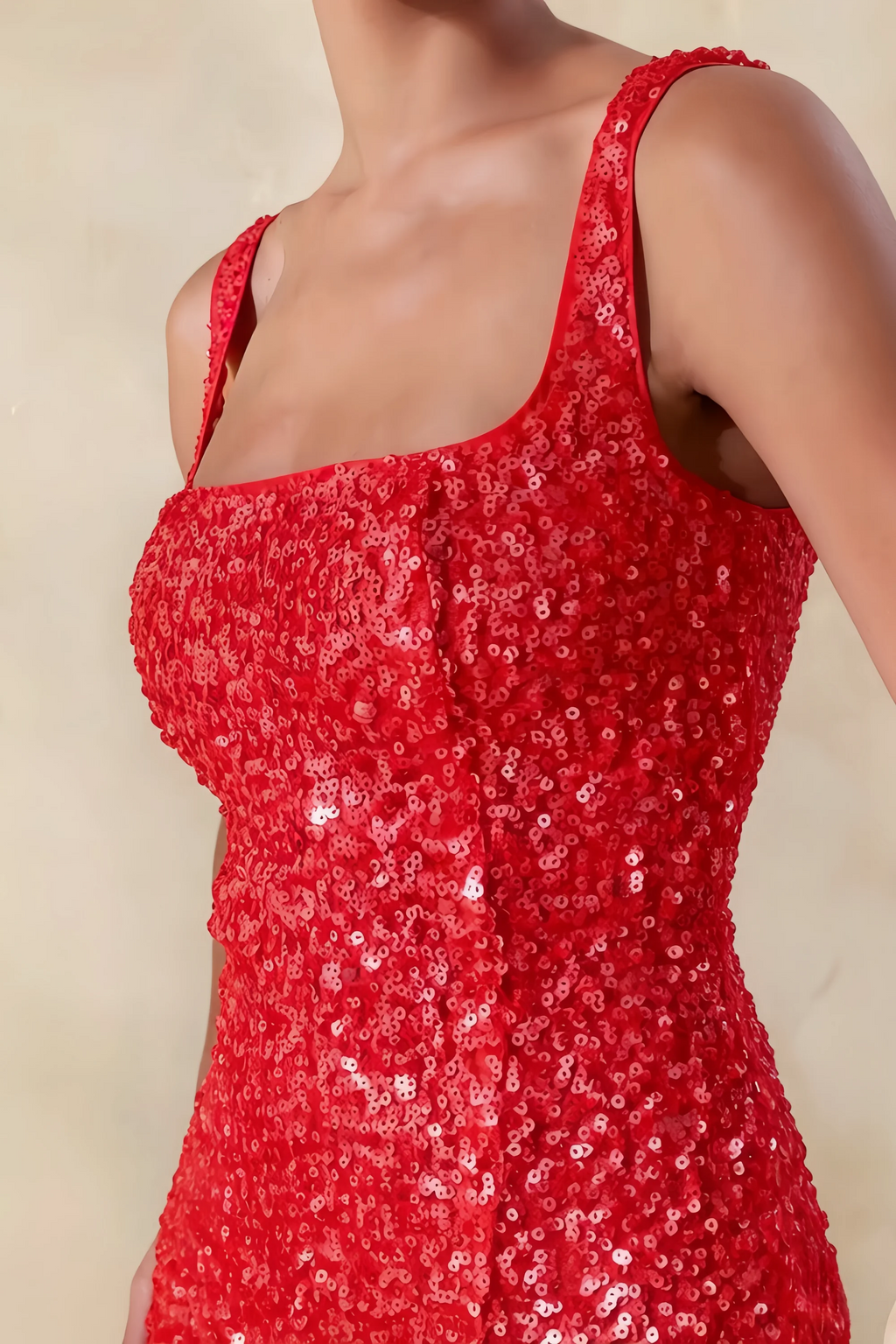 Denise Red Sequin Bodycon Square Neck Mini Dress