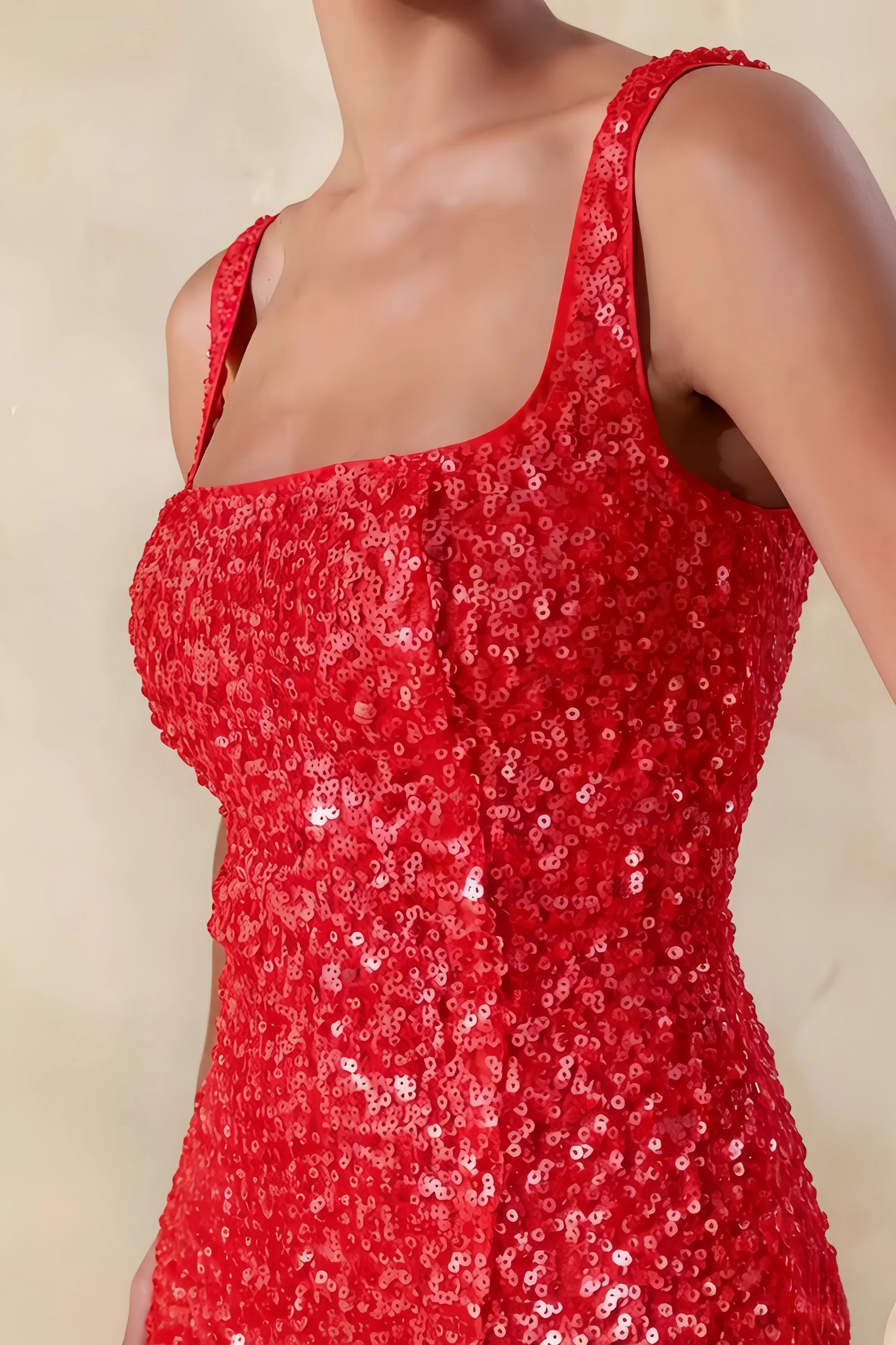 Denise Red Sequin Bodycon Square Neck Mini Dress