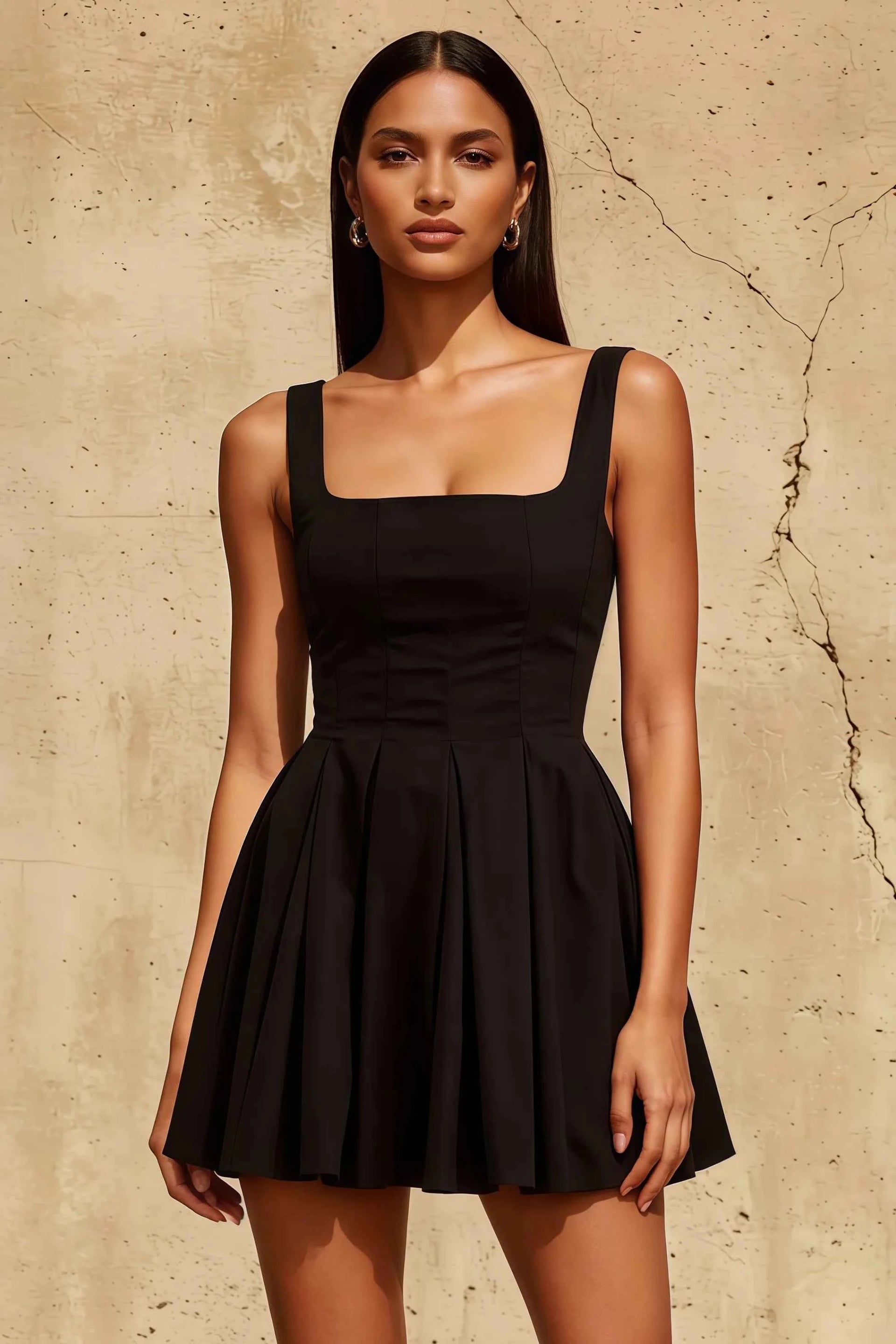 Diana Black Square Neck Skater Mini Dress