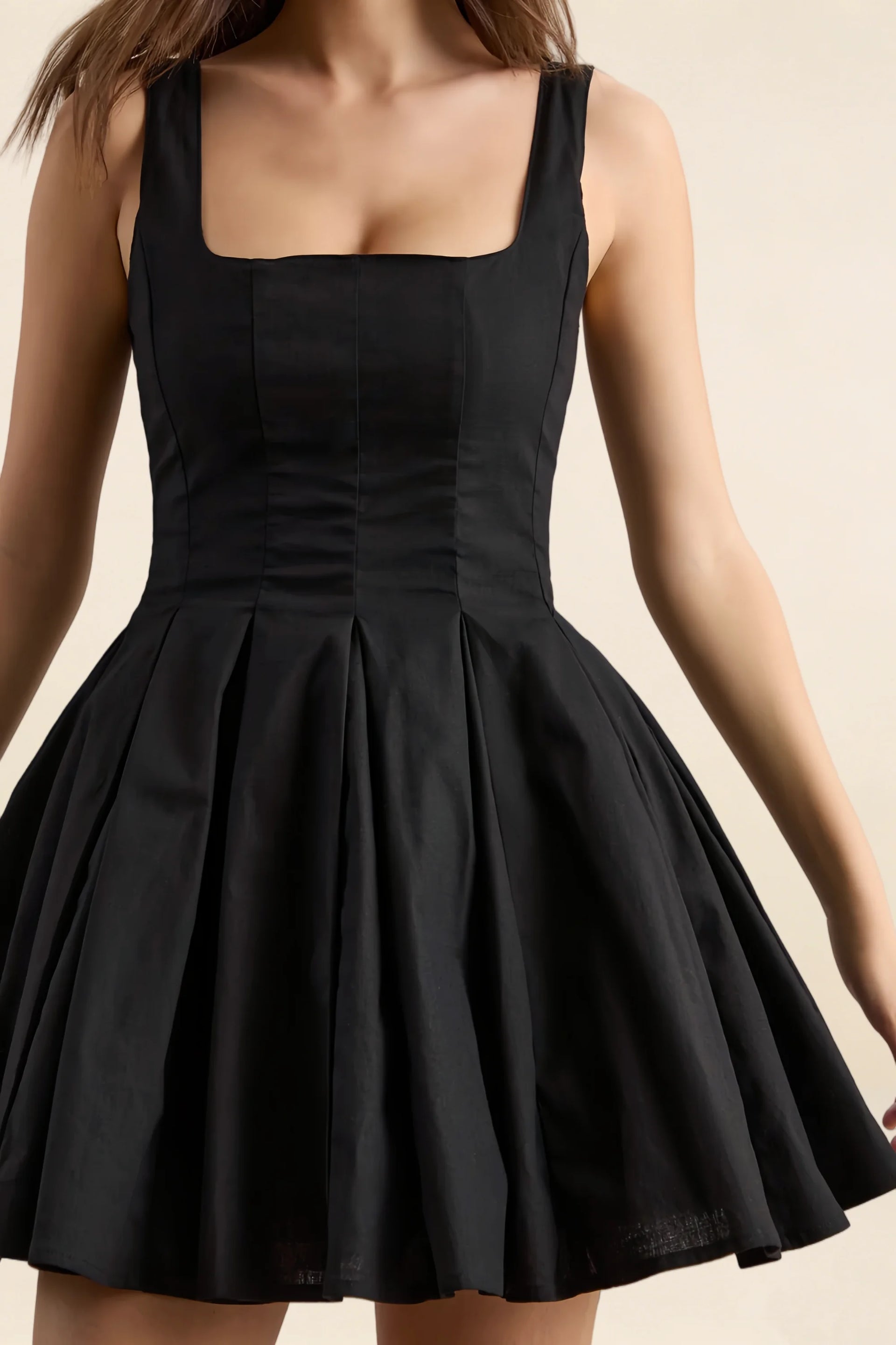 Diana Black Square Neck Skater Mini Dress