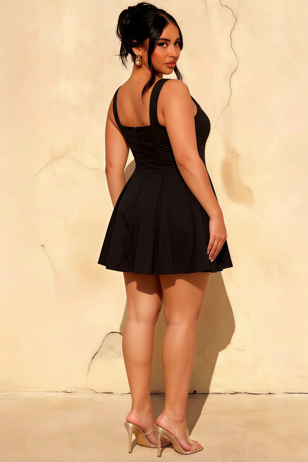 Diana Black Square Neck Skater Mini Dress