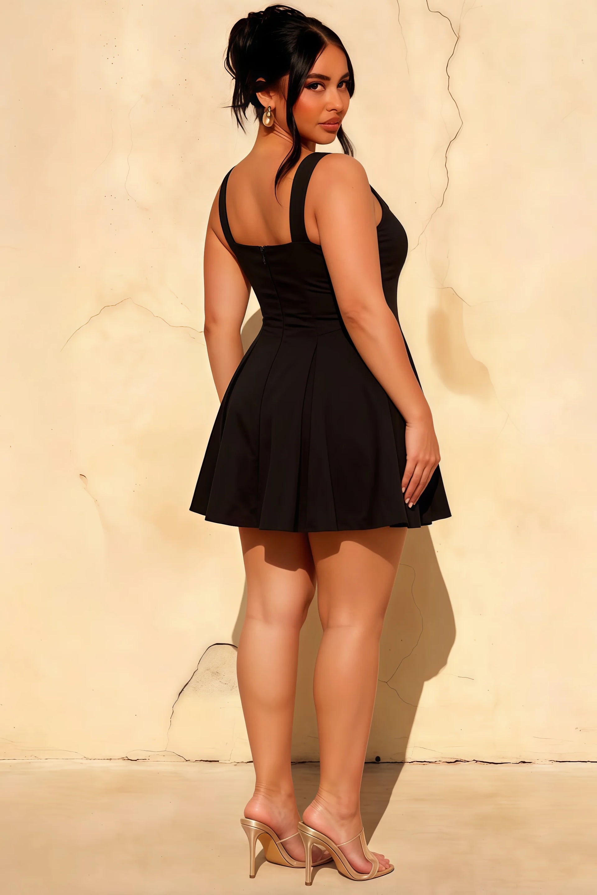 Diana Black Square Neck Skater Mini Dress