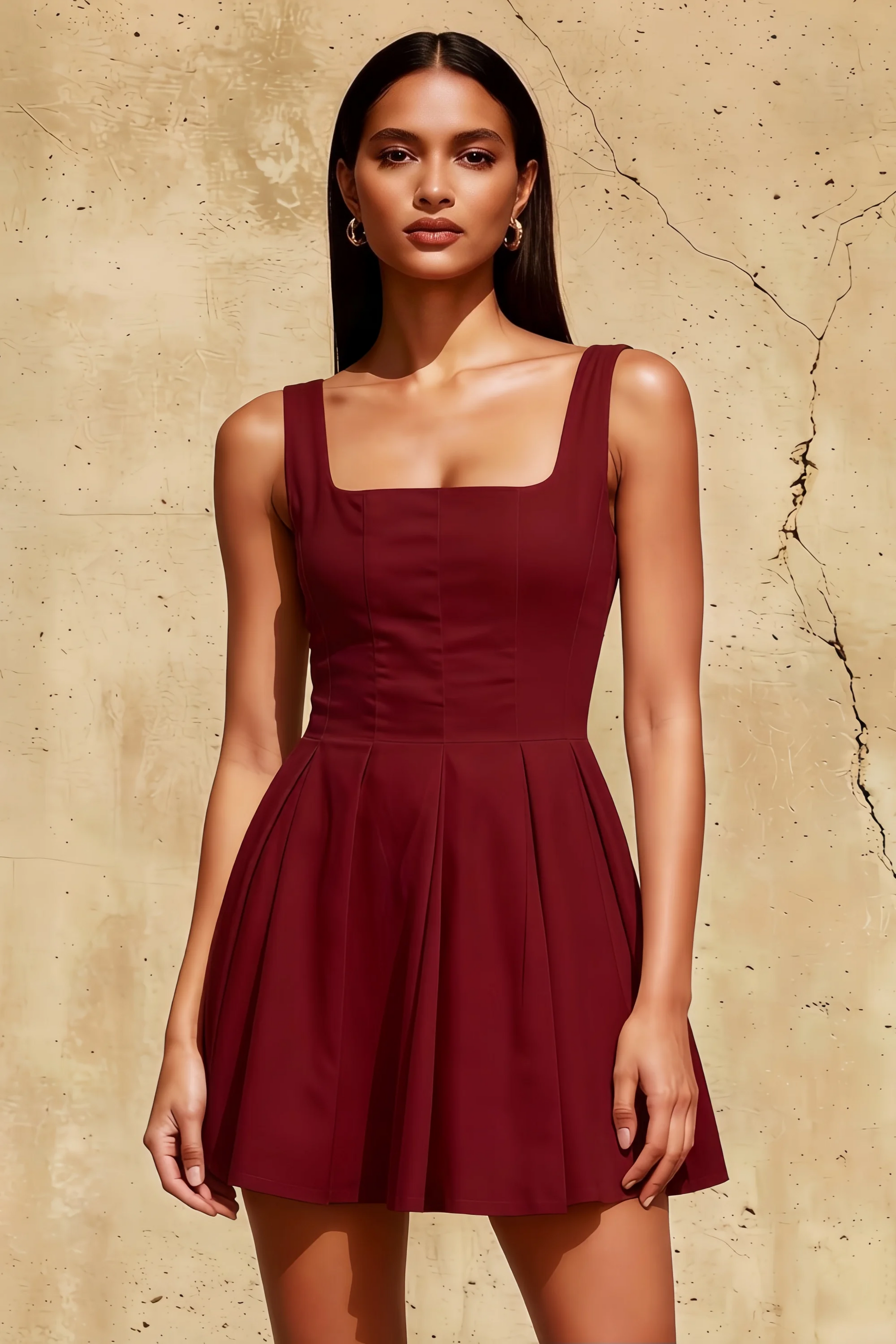 Diana Burgundy Linen Fit and Flare Mini Dress