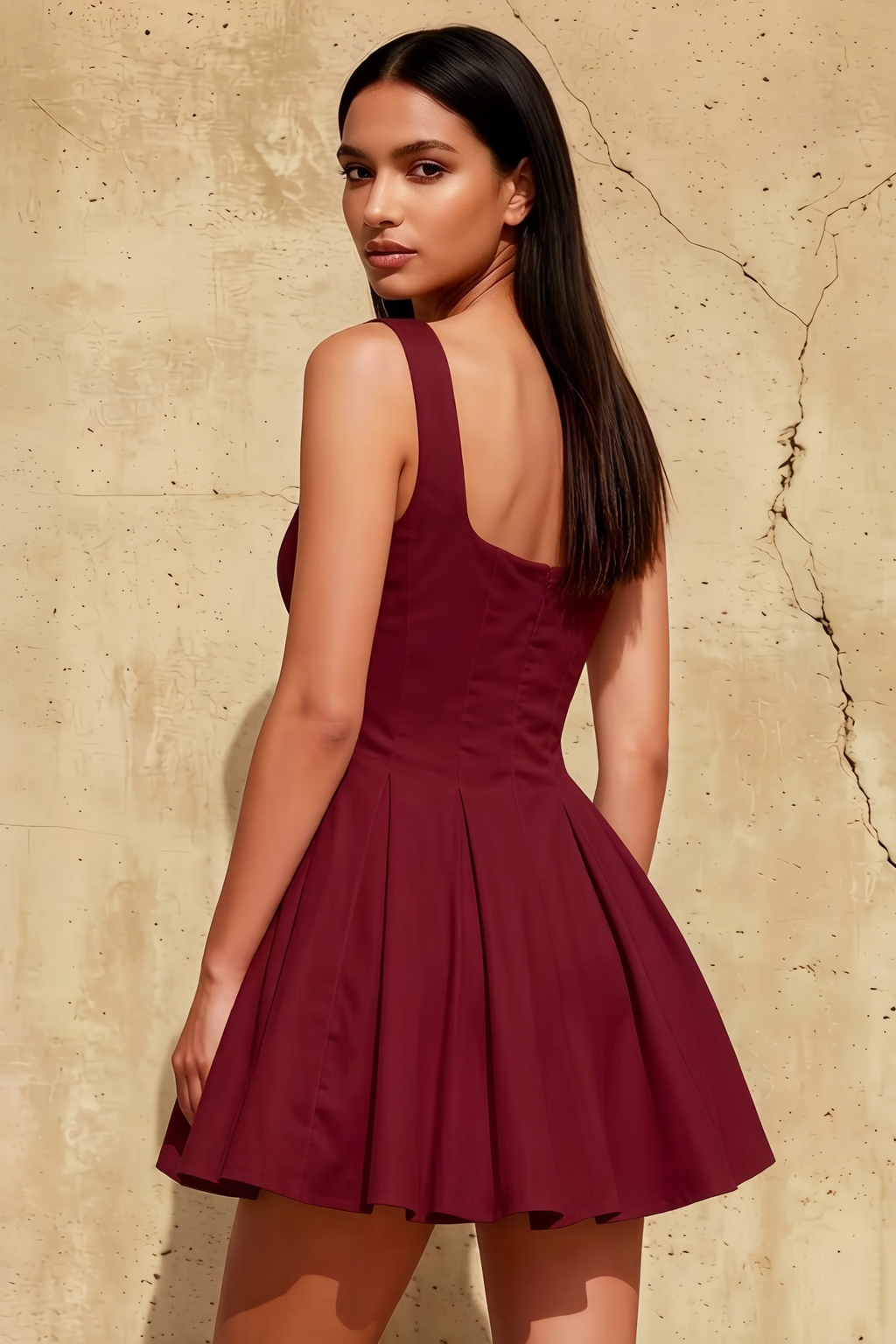 Diana Burgundy Linen Fit and Flare Mini Dress