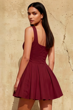Diana Burgundy Linen Fit and Flare Mini Dress