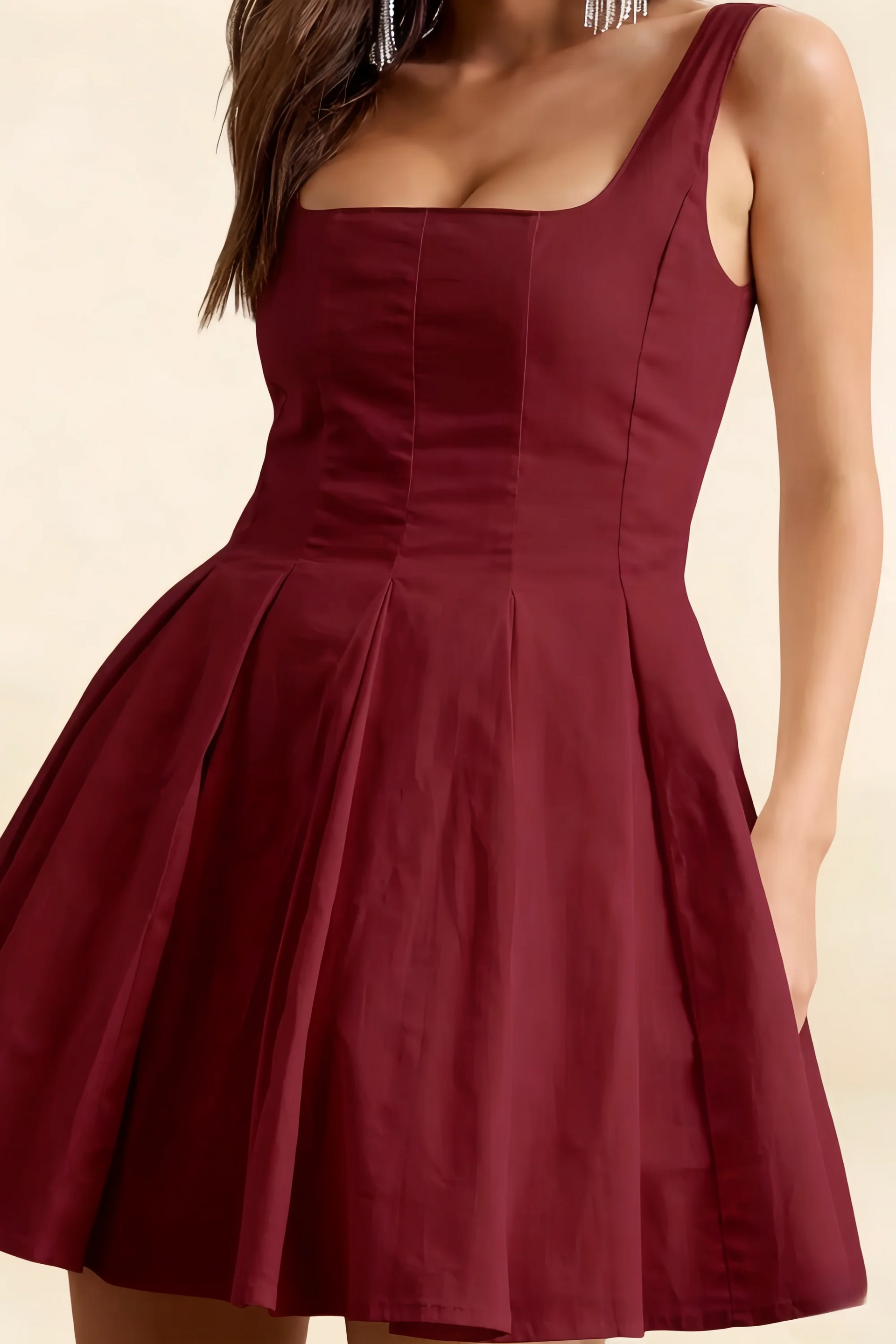 Diana Burgundy Linen Fit and Flare Mini Dress