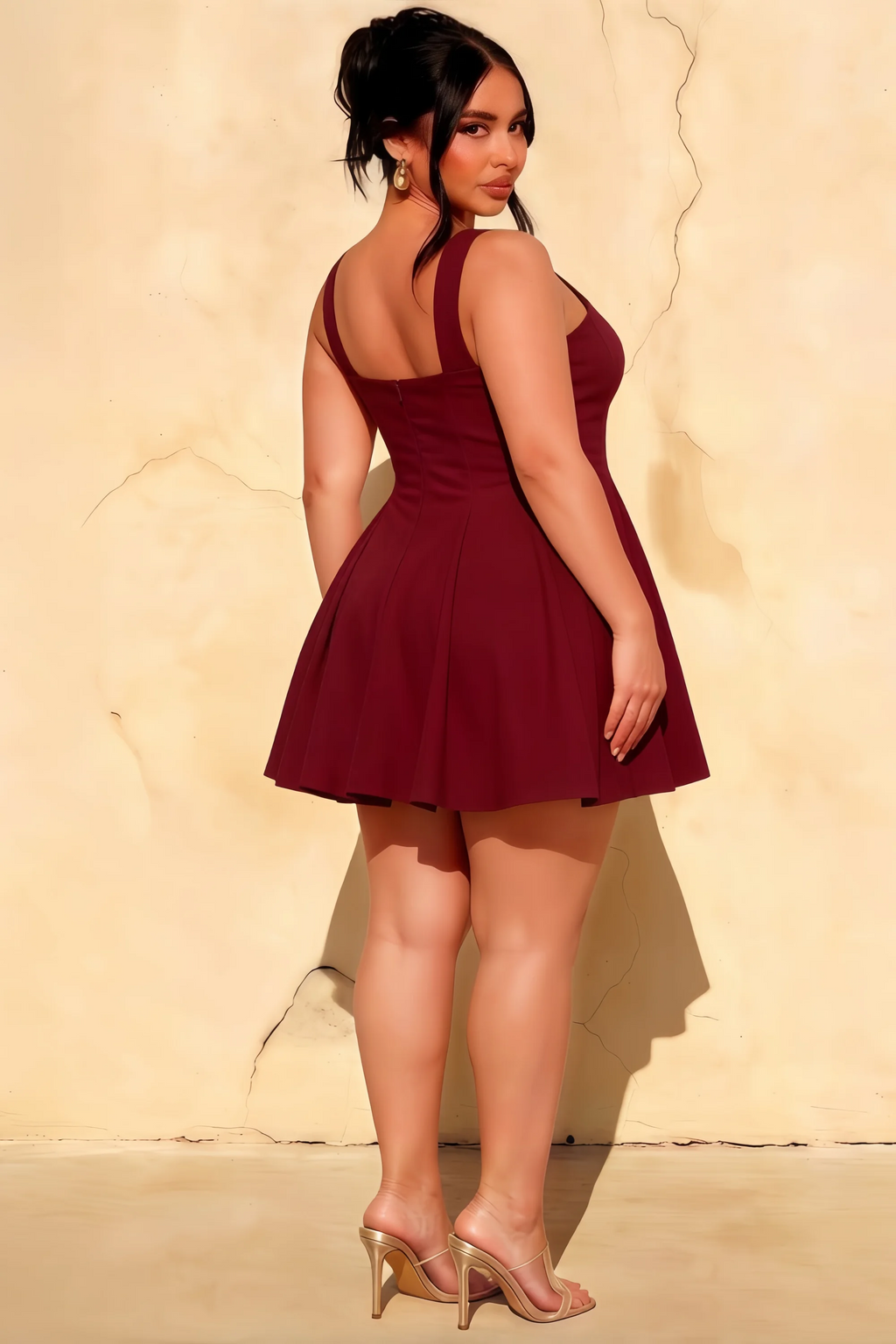 Diana Burgundy Linen Fit and Flare Mini Dress