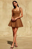 Diana Chocolate Linen A-Line Square Mini Dress | Elegant Formal & Party Dress