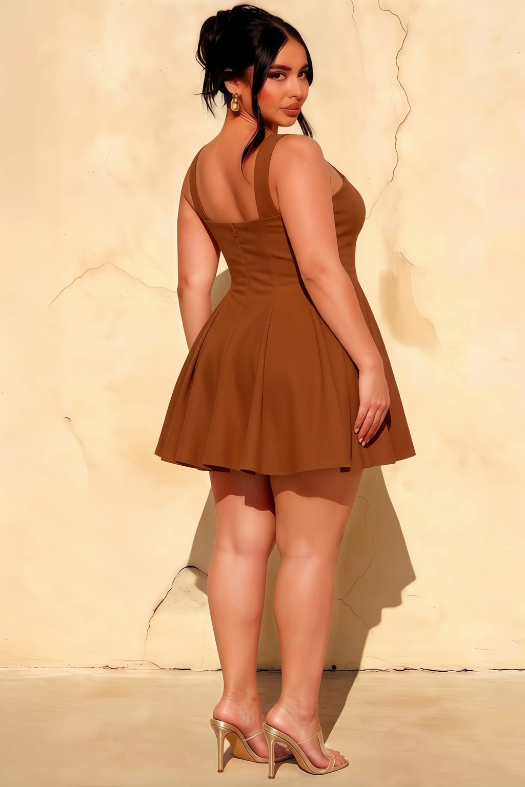Diana Chocolate Linen A-Line Square Mini Dress | Elegant Formal & Party Dress