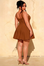 Diana Chocolate Linen A-Line Square Mini Dress | Elegant Formal & Party Dress