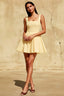 Diana Lemon Linen Square Neck Skater Mini Dress