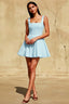 Diana Light Blue Linen Square Neck Skater Mini Dress