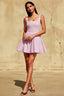 Diana Lilac Linen Square Neck Skater Mini Dress for Women