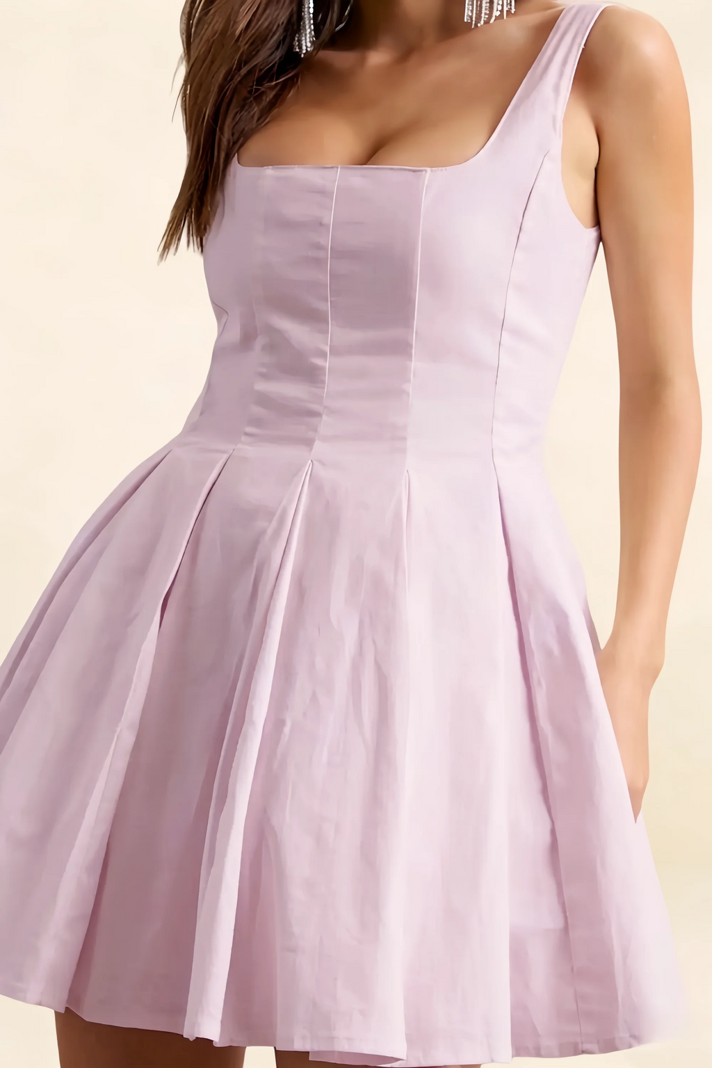 Diana Lilac Linen Square Neck Skater Mini Dress for Women