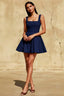 Diana Navy Linen Square Neck Skater Mini Dress