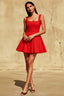 Diana Red Linen Square Neck Skater Mini Dress