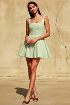 Diana Sage Green Linen Square Neck Skater Mini Dress
