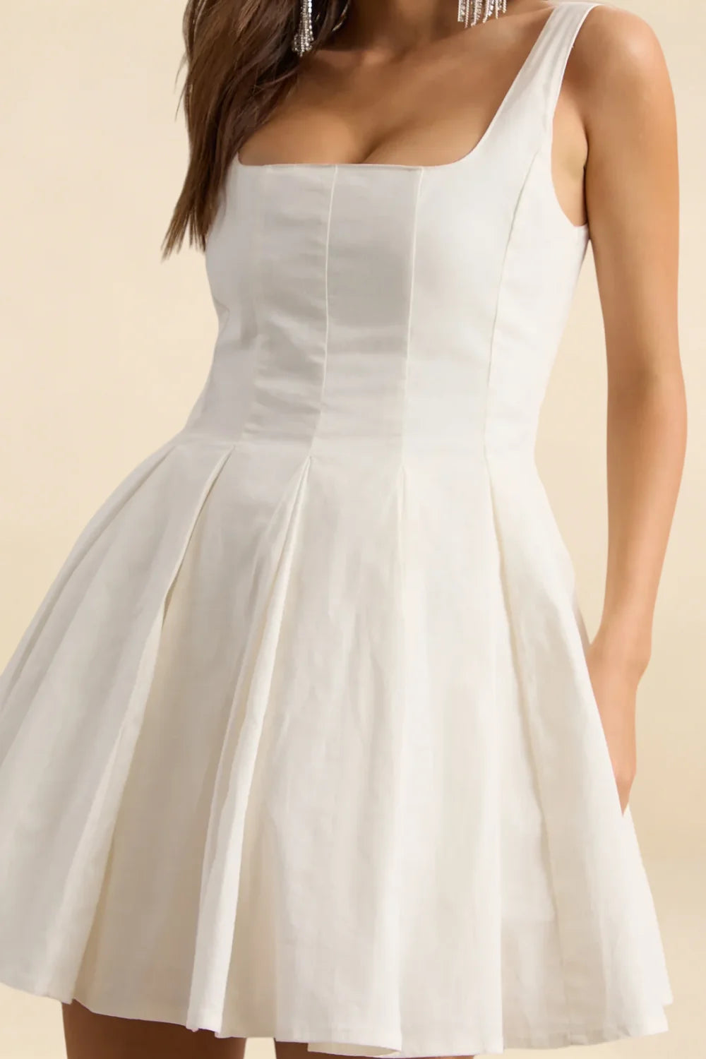 Diana White Linen Square Neck Skater Mini Dress | Elegant Homecoming & Graduation Dress