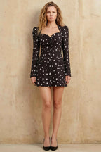 Diane Black Polka Dot Long Sleeve Mini Dress with Buttons