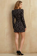 Diane Black Polka Dot Long Sleeve Mini Dress with Buttons