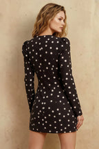 Diane Black Polka Dot Long Sleeve Mini Dress with Buttons