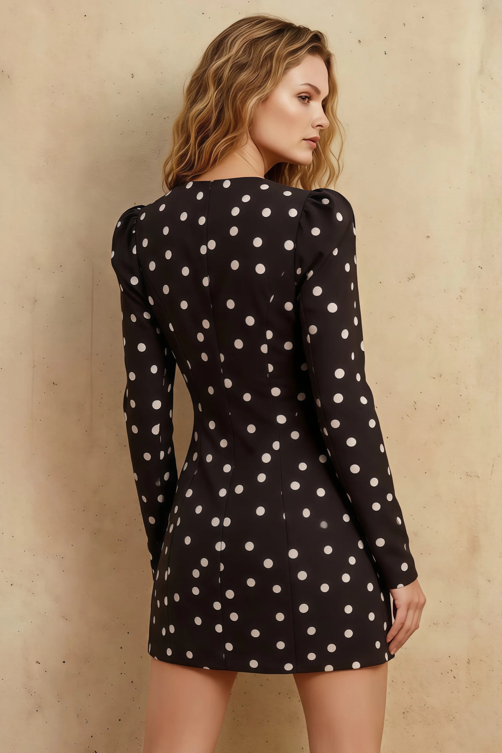 Diane Black Polka Dot Long Sleeve Mini Dress with Buttons