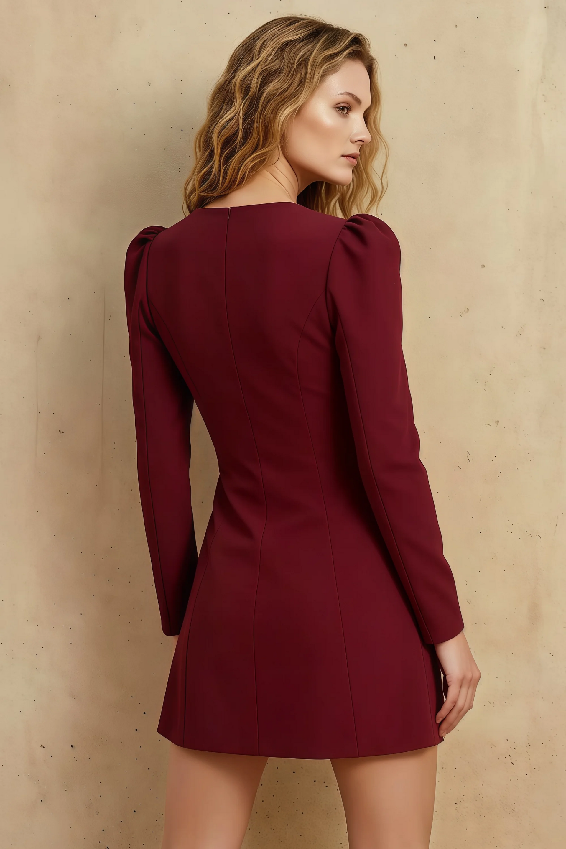 Diane Burgundy Modest Sweetheart Tailored Mini Dress