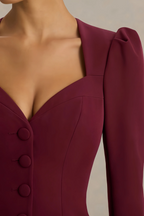 Diane Burgundy Modest Sweetheart Tailored Mini Dress